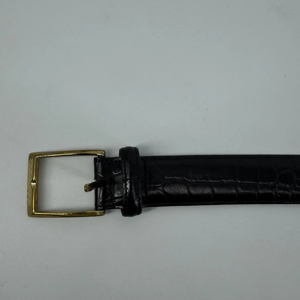Bobby Jones Mens Black Croc Embossed Calfskin Leather Belt Size 34 Gold Brass